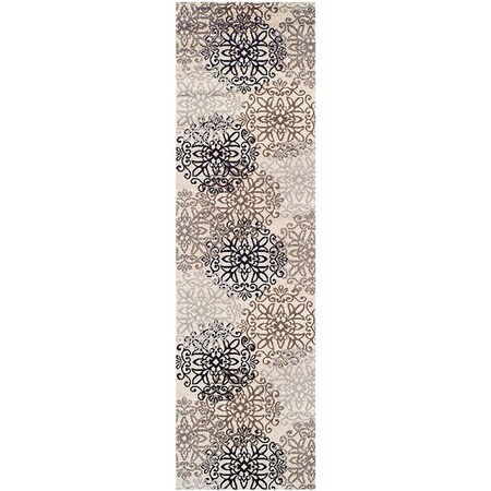 Palacedesigns 12 ft. Floral Medallion Stain Resistant Runner Rug Tan Gray & Black PA3680284